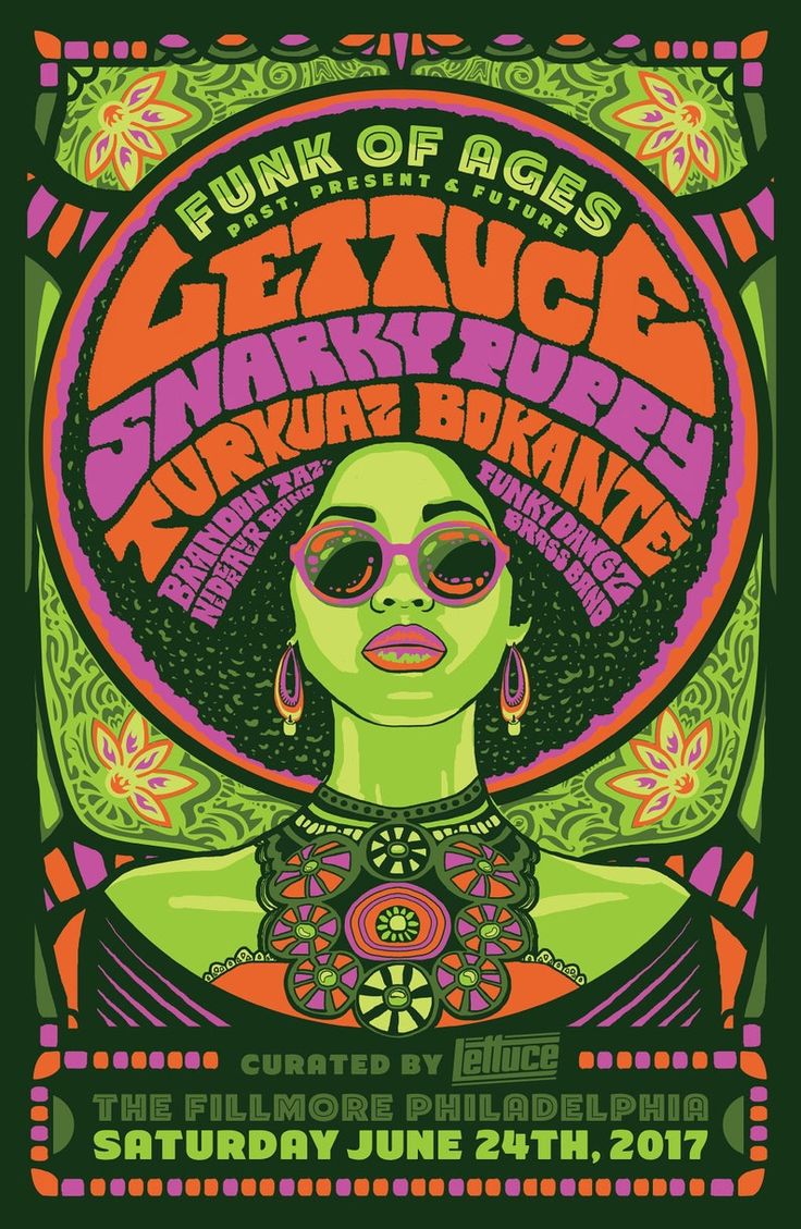 Snarky Puppy, Poster Grafico, Rock Poster Art, Vintage Concert Posters, Black Light Posters, Psychadelic Art, Music Festival Poster, Allman Brothers, Big House