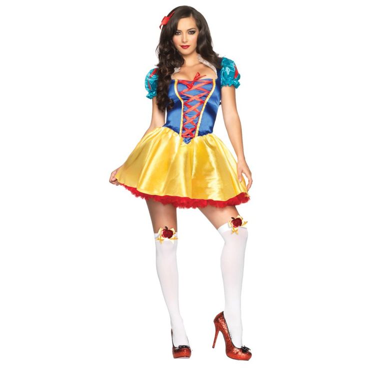 Beautiful satiny dress with lace-up front includes a satin bow headband. Snow White Fairytale, Snow White Halloween Costume, White Halloween Costumes, Apple Costume, Snow White Costume, White Costume, Corset Costumes, White Costumes, Costumes For Teens