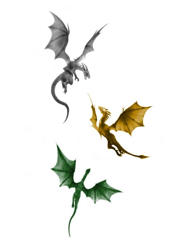 three different types of dragon flying in the sky