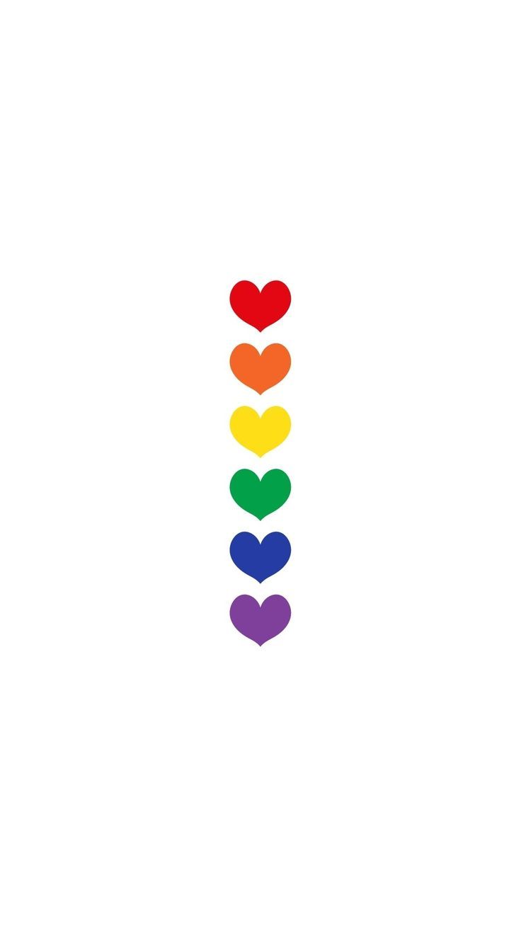 a rainbow colored heart is in the middle of a row of hearts on a white background