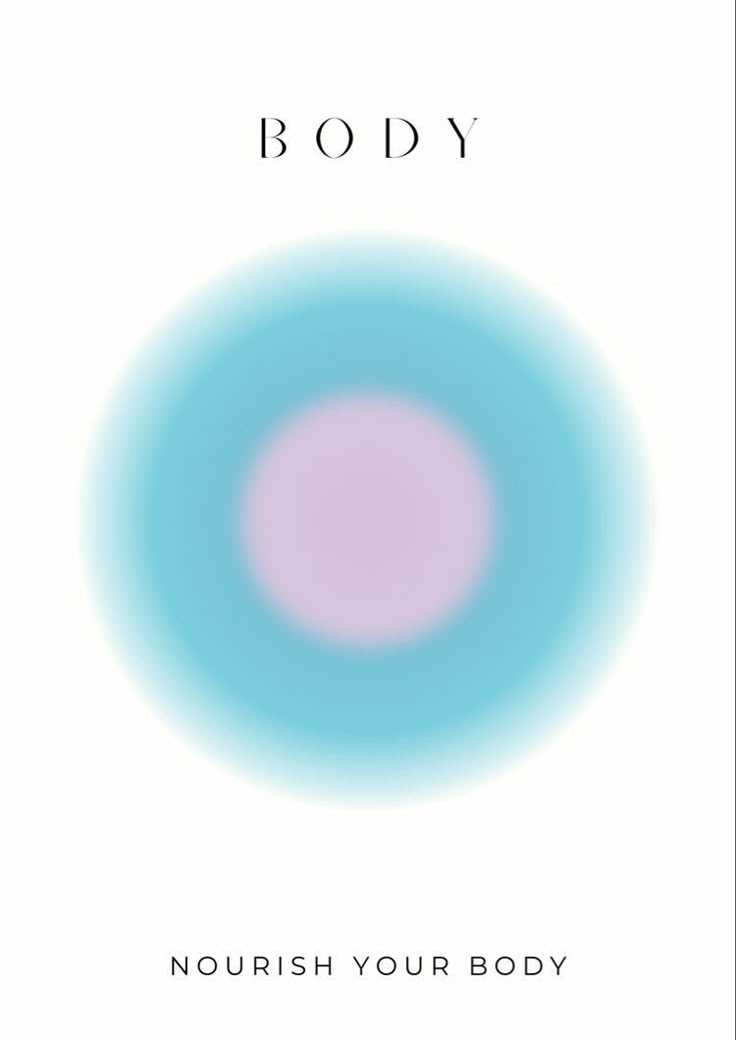 a book cover with an image of a blue and pink circle in the center, which reads body nourish your body