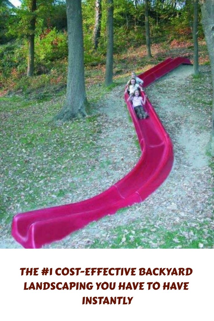 a pink slide in the middle of a forest with text that reads, the m4 cost - effective backyard landscaping landscaping you have to have instantly