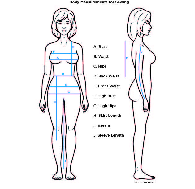 a woman's body measurements for sewing