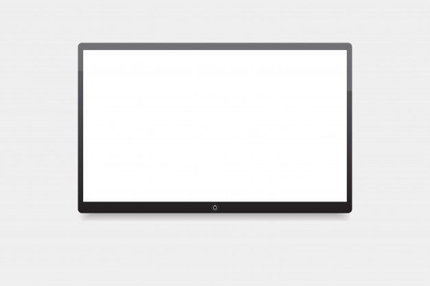 a computer monitor with a white screen on the top and bottom side, in front of a gray background