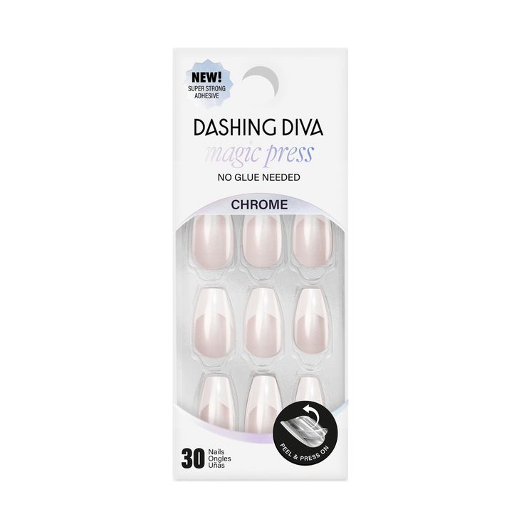 Magic Press French Glaze - Coffin Dashing Diva Magic Press French Glaze - Coffin | White | Sally Beauty French Tips Medium Length, Nail Design Kit, Dashing Diva, Chrome Effect, Coffin Press On Nails, Almond Shape, Sally Beauty, French Tips, Clean Nails