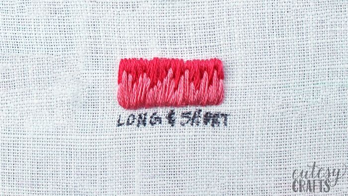 red thread on white fabric with the words long and short