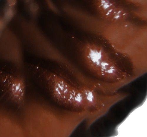 a close up view of some shiny brown lips