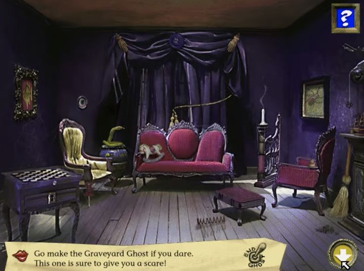 an image of a living room with purple walls and furniture in the middle of it