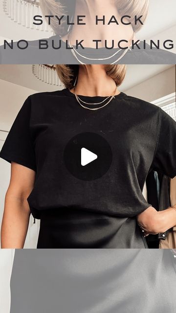 Crew Neck Tshirt Women Outfit, How To Tuck A Shirt Into A Skirt, How To Tuck A Sweater Into A Skirt, Skirt Too Big Hack, Tucking Hacks, Shirt Tucking Hacks, Style Hacks Fashion, T Shirt Hacks, Amazon Fashion Finds