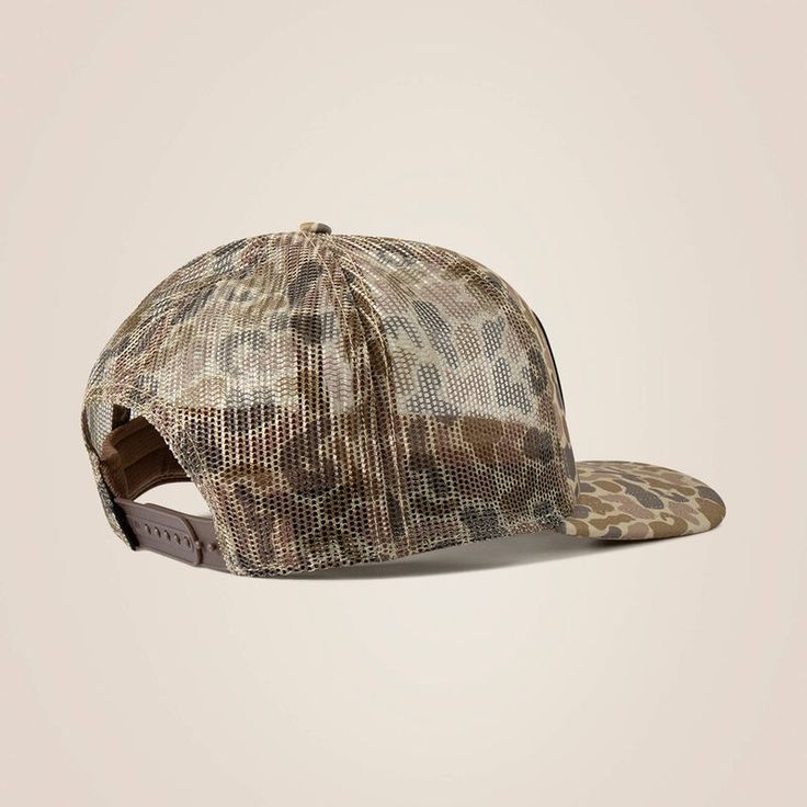 Ariat Logo Camo Cap Structured profile Adjustable snap back closure Adjustable Camouflage Trucker Hat With Flat Brim, Adjustable Camouflage Trucker Snapback Hat, Adjustable Camouflage Trucker Hat, Camouflage Trucker Baseball Cap With Flat Bill, Outdoor Trucker Style Snapback Hat, Adjustable Camouflage Flat Bill Hat, Camouflage Trucker Snapback Baseball Cap, Camouflage Trucker Snapback Cap, Camouflage Trucker Baseball Cap Snapback