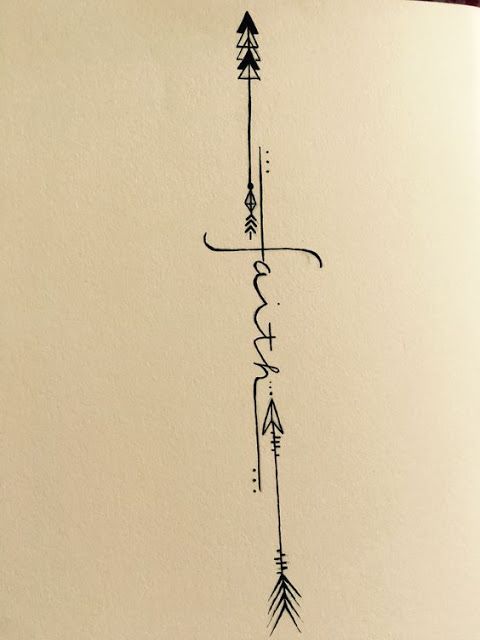 an arrow tattoo on the side of a white paper with black writing and arrows in it