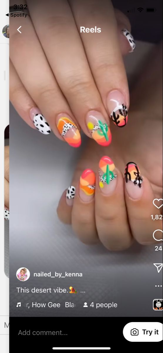 Bright Western Nails, Spring Western Nails, Western Spring Nails, Southwest Nails, Summer Western Nails, Western Nail Ideas, Cowgirl Nails, Cactus Nails, Aztec Nail Art