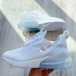 Nike Air Max Tennis Shoed, 270s Nike, Air Maxes 270, Nike 270 Shoes, Nike Shoes Women Air Max 270 White, Nike Air Max 270 Pink And White, Cute Nike Air Max 270 Pink, Nike Shoes Air Max 270 Pink, Netball Trainers