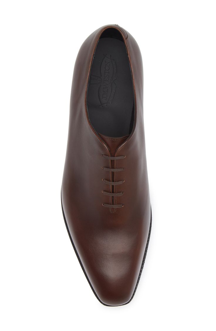 Expertly crafted from a single piece of smooth leather, this polished oxford is constructed with Goodyear welting, so it can be easily resoled if needed. Lace-up style Leather upper and lining/rubber sole Made in Portugal Designer Shoes Brown Goodyear Welted Derby Shoes For Office, Classic Brown Oxfords For Office, Timeless Bridle Leather Plain Toe Oxfords, Business Goodyear Welted Bridle Leather Shoes, Timeless Brown Derby Shoes For Office, Classic Office Oxfords With Goodyear Welt, Timeless Goodyear Welted Calf Leather Shoes, Classic Oxfords With Goodyear Welted Snip Toe, Classic Goodyear Welted Oxfords For Office