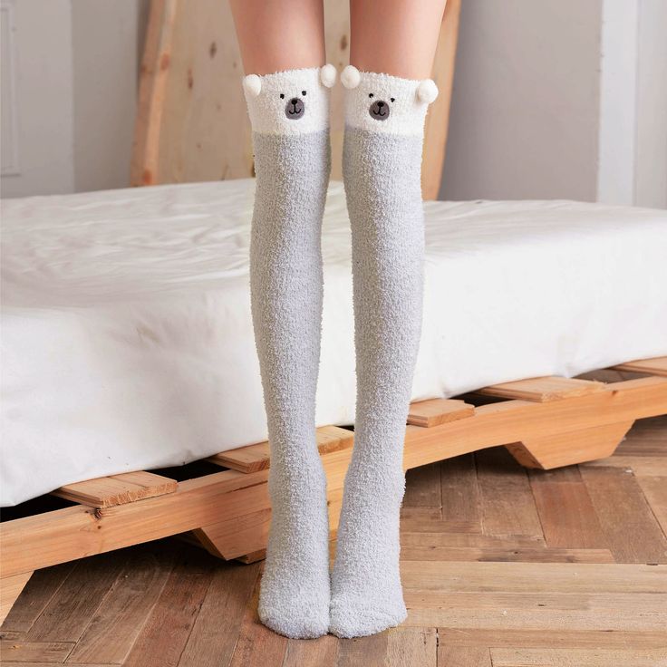 Kawaii Plush Thigh High Stockings Girls Winter Warm Cartoon Bear Fuzzy Long Socks Women Cozy Over Fluffy Leg Warmers, Kawaii Plush, Thigh High Stockings, Cartoon Bear, Long Socks, Bear Cartoon, Thigh High, Leg Warmers, Thigh Highs