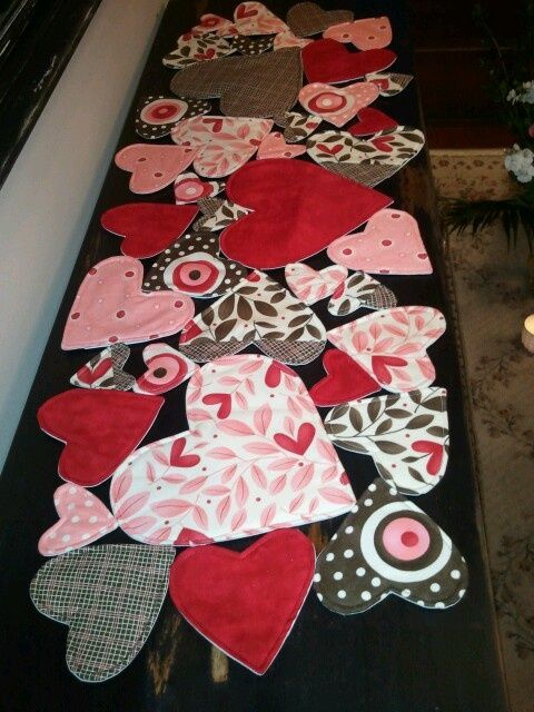 a long table with many hearts on it