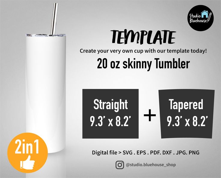 the tumbler has two different sizes and is white with black lettering, which reads template