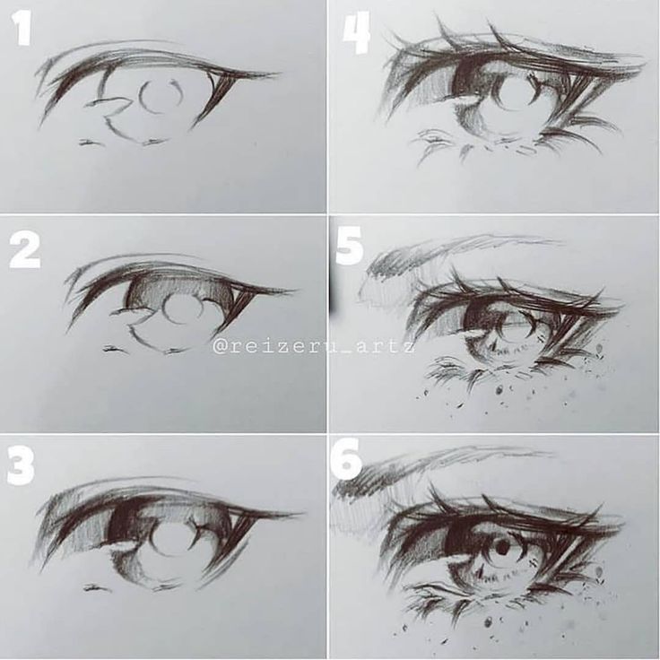 step by step instructions to draw an anime character's eyes with pencil and ink