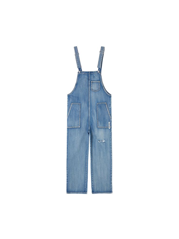 Details: Non-stretch denim overalls in blue Square neck Adjustable shoulder straps 5-pocket styling Bonjour patch embroidered on back Light distressing throughout Straight fit Materials & Care: 100% Cotton Water wash | Dry clean Do not bleach Size & Fit: Model is 5'7", Bust 32, Waist 24, Hips 35, wearing a size S Item #: JM1JS01 Denim Overalls With Patch Pockets, Trendy Bib Front Medium Wash Jeans, Utility Style Denim Overalls With Straight Leg, Utility Denim Overalls With Straight Legs, Denim Straight Leg Utility Overalls, Trendy Medium Wash Bib Front Jeans, Washed Blue Cotton Overall Jeans, Washed Blue Cotton Overalls Jeans, Denim Blue Washed Overall Jeans