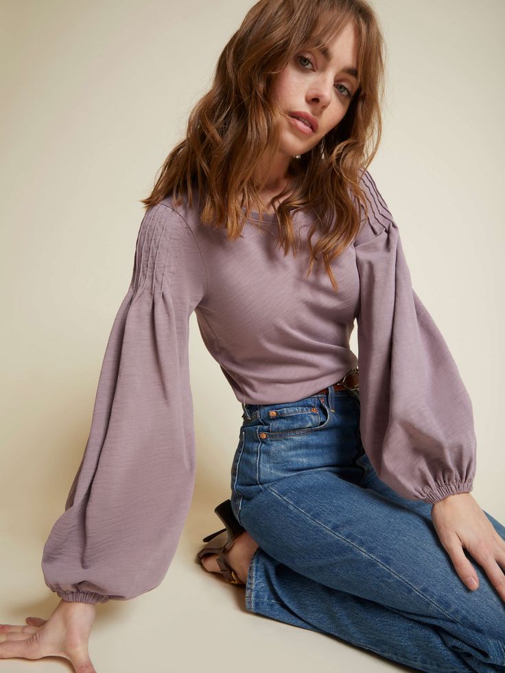 NATION LTD Sabine Balloon Sleeve Top Millennial Women Fashion, Modest Petite Outfits, Romantic Fashion Style Casual, Feminine Outfits Pants, Infj Aesthetics Outfit, Ethereal Clothing Casual, Romantic Essence Outfits, Ethereal Outfit Casual, Romantic Outfit Aesthetic