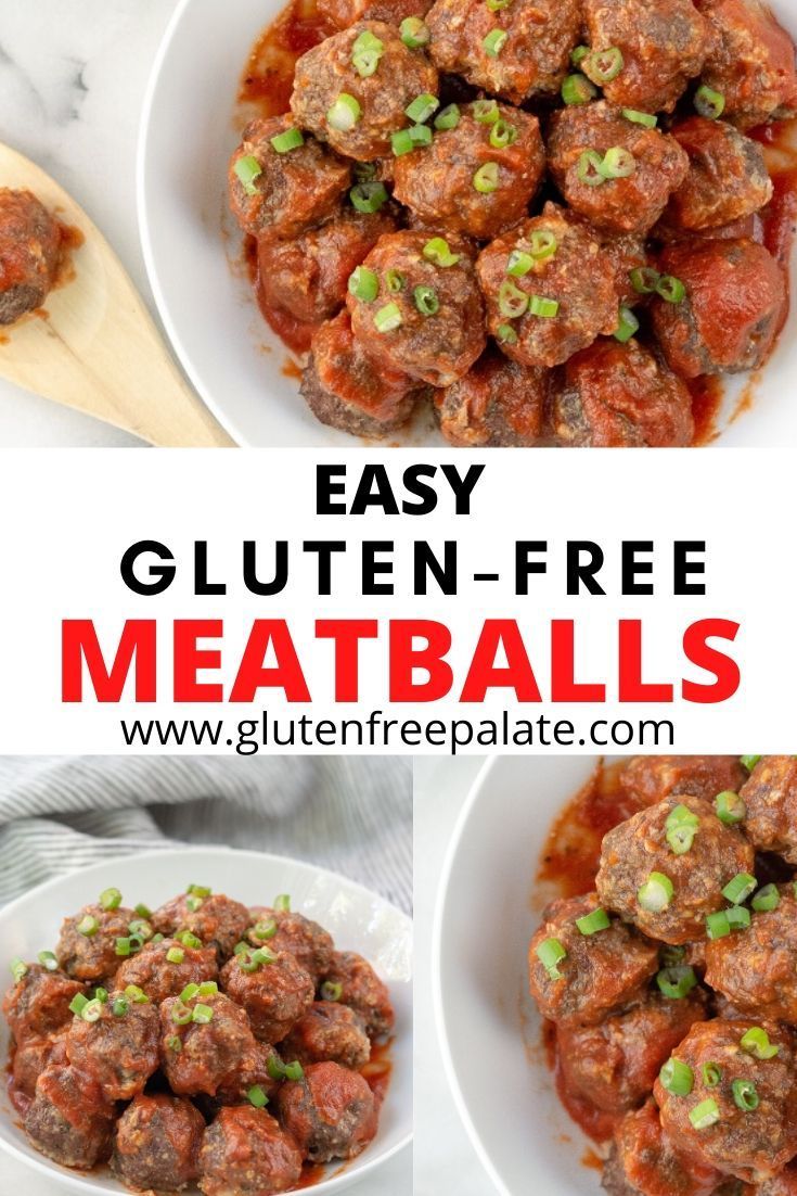 meatballs in a white bowl with green onions on top and the words, easy gluten - free meatballs