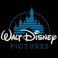 the walt pictures logo is shown in blue and black with a castle at the top