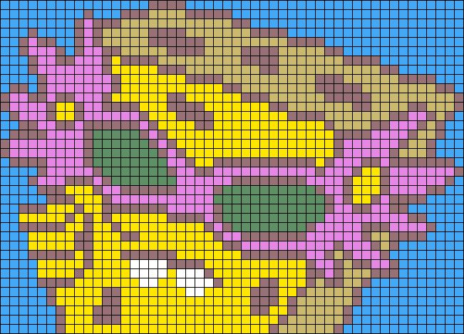 a cross - stitch pattern of a woman's face in shades of pink, yellow and blue