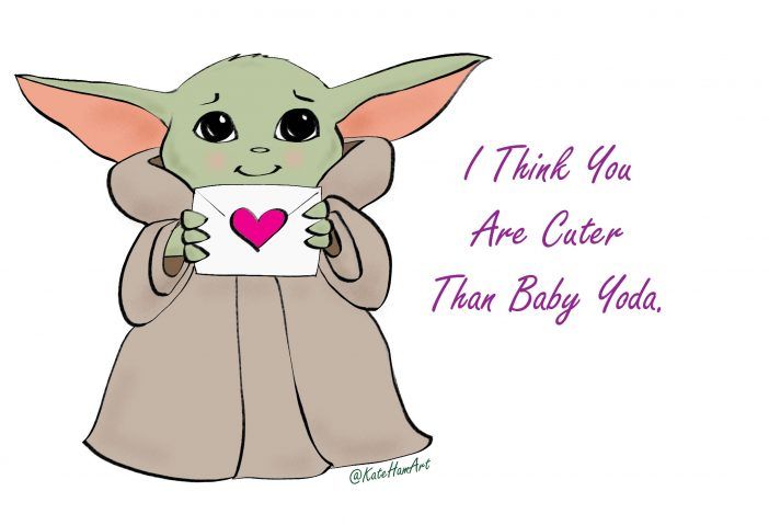 a baby yoda holding a heart with the words thank you are cuter than baby yoda