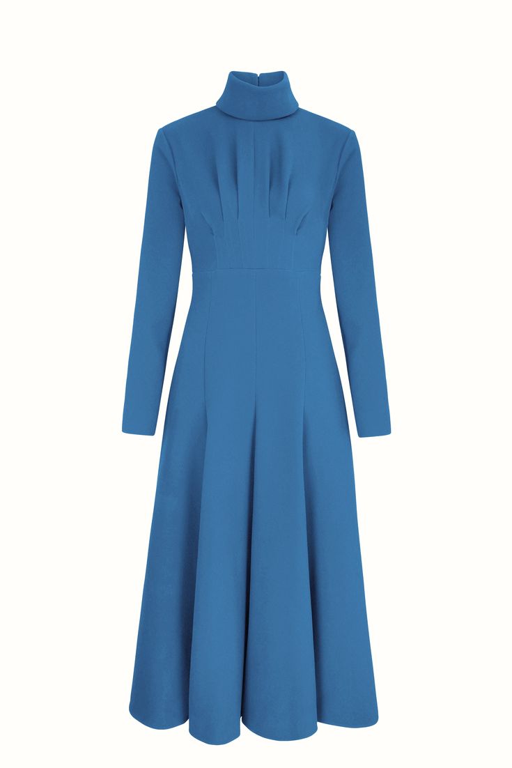 Oakley Dress In Indigo Double Crepe | Emilia Wickstead Blue Wedding Guest Dresses, Coat Dresses, Elegant Evening Dresses, Emilia Wickstead, Tailored Coat, Pre Fall Collection, Kate Middleton Style, Dresses Royal, Dress Home