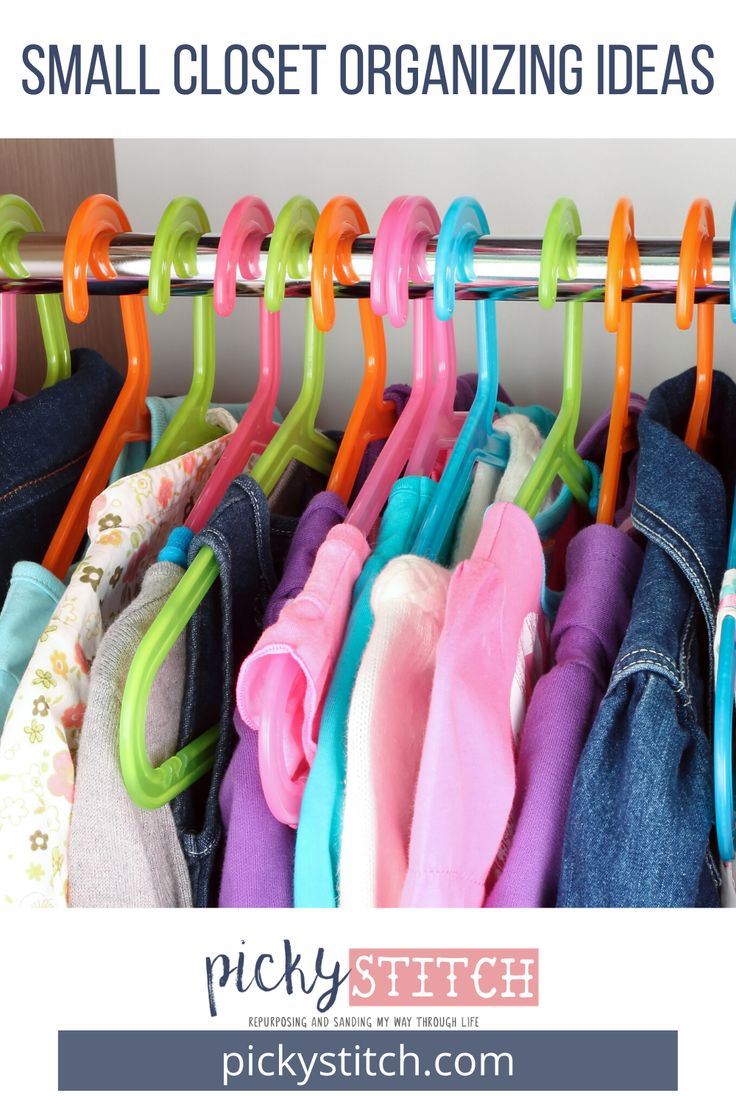 small closet organizing ideas for kids with clothes hanging on the rail and colorful hangers