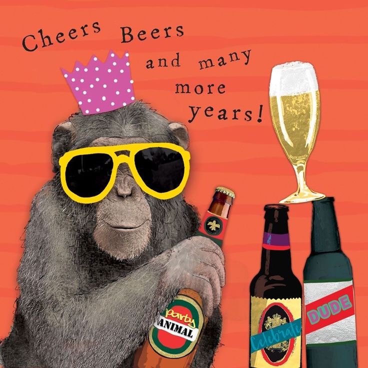 there is a card with a monkey wearing sunglasses and holding a beer in his hand