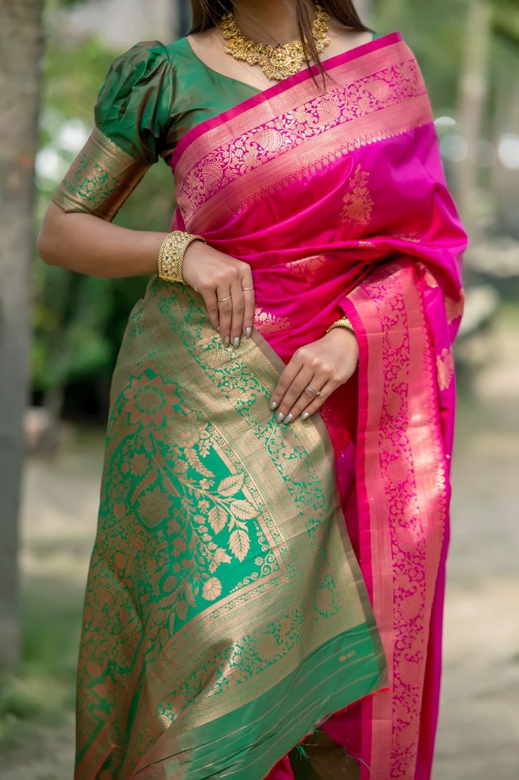 Saree Fabric : Banarasi Silk Saree Color :Magneta Pink Saree Length : 5.5 Meter Blouse Length : 0.8 Meter Saree Work : All Zari Work Saree Border : Zari Woven Border All Over Wash : Dry Clean Semi-stitched Chanderi Saree With Tilla Detailing, Semi-stitched Chanderi Saree With Tilla, Chanderi Saree Semi-stitched With Tilla, Bollywood Art Silk Saree With Tilla, Bollywood Style Art Silk Saree With Tilla, Semi-stitched Tilla Saree For Diwali, Bollywood Style Paithani Silk Lehenga With Tilla, Bollywood Pre-draped Banarasi Silk Saree With Tilla, Semi-stitched Tilla Dola Silk Saree