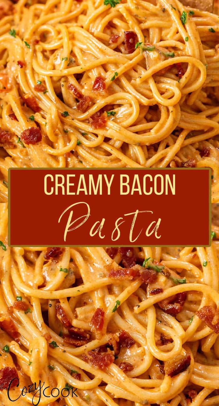 creamy bacon pasta is an easy and delicious dinner recipe that's ready in under 30 minutes