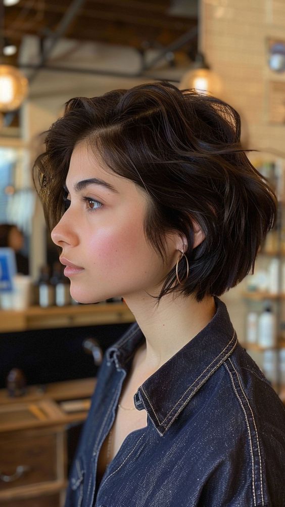 Short Hair Styles Glasses, Shirt Hair Cuts For Women 2024, Pixie Cut Ondulado, Short Woman Hair, Bisexual Hairstyles, Pixie Wavy Hair, Short Hair Bob, Short Wavy Hairstyles, Cute Short Hair