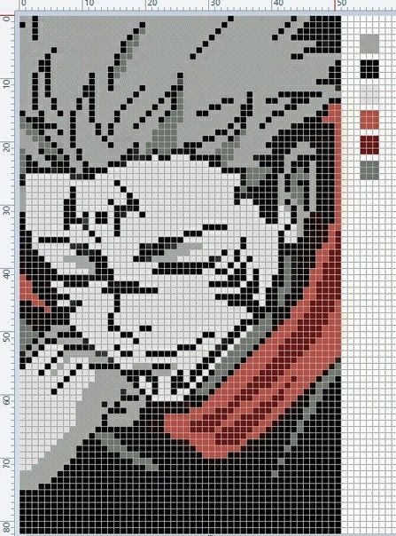 a cross stitch pattern with the image of a man's face in grey and red