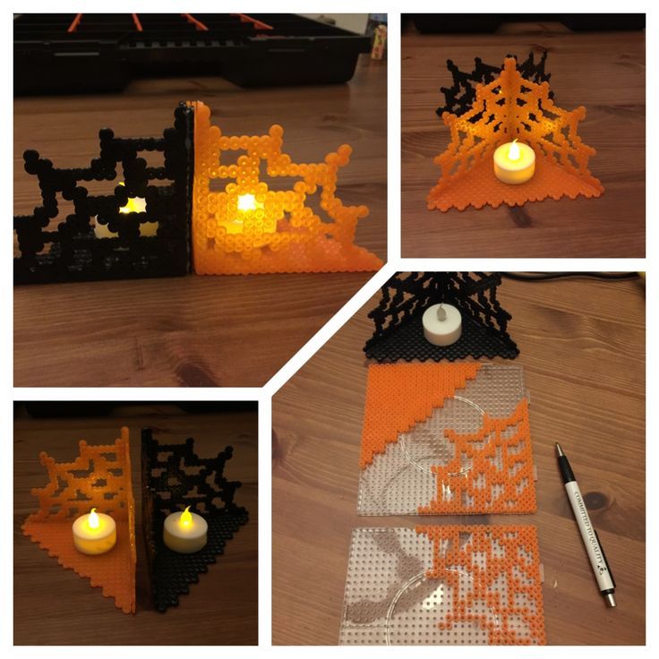 four pictures show how to make an intricate candle holder