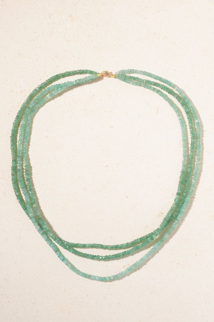 EXCLUSIVE AT NET-A-PORTER. JIA JIA's 18'' necklace is strung by hand with dainty emeralds – the vibrant stone is believed to symbolize wisdom, love and good fortune. It's layered with three strands in varying lengths and fastens with a gold lobster clasp. Gold Jewlry, Gold Emerald Necklace, Clothing Png, Healing Era, Large Bead Necklace, Hobby Ideas, Green Accessories, Layered Chokers, Emerald Bead