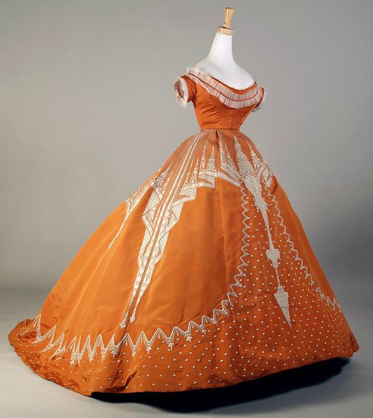 Shades of Victorian Fashion: Orange ... 1860s Dresses, House Of Worth, 1860 Fashion, Costume Disney, Silk Evening Dress, 19th Century Fashion, Old Dresses, Victorian Clothing, Antique Dress