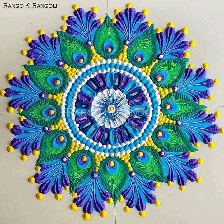 an intricately designed wall hanging made out of plastic beads and beaded with blue, green