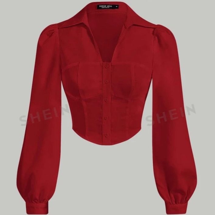 Brand New Too Little Red Button-up Business Shirt, Casual Red Button-up Top, Red Slim Fit Button-up Tops, Red Long Sleeve Shirt With Button Closure, Cheap Red Button-up Shirt, Red Button Up Shirt, Red Long Sleeve Shirt, Red Button, Bishop Sleeve