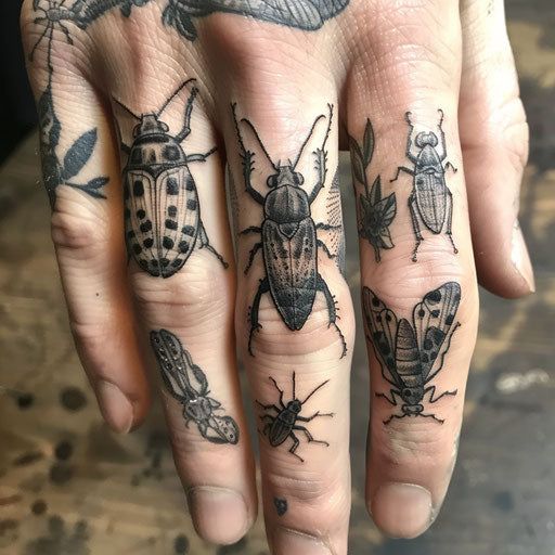 Vibrant Finger Tattoos Tattoo Master Files Detailed Finger Tattoo, Inner Fore Arm Tattoos, Fern Ring Tattoo, Finger Pad Tattoo, Vintage Finger Tattoo, Neo Traditional Finger Tattoos, Tattoos In Between Fingers, Earthy Tattoo Designs, Ocean Themed Hand Tattoos