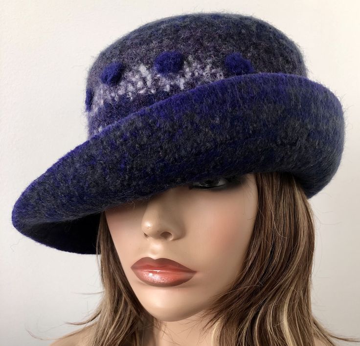 Felted Wool Winter Hat, Wide Brim Felted Cloche, Blue Felted Hat, Unique Felted Hat, Handmade Felted Hat Coachella Hat, Fedora Hat Summer, Art Deco Hats, Straw Cloche Hat, Wool Cloche Hat, Felted Hat, Felt Yarn, Cloche Hats, Flapper Hat