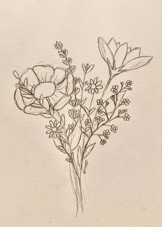 a drawing of some flowers in a vase