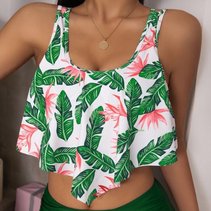 Shein Floral & Tropical Hanky Hem Bikini Top Only, This Is New But No Tags On Tops Of Bikinis. Size Is Medium. Smoke Free Pet Friendly House. Bundle And Save. Fitted Palm Tree Print Swimwear For Summer, Fitted Tropical Tankini For Vacation, Tropical Sleeveless Tankini For Pool, Sleeveless Tropical Tankini For Pool, Tropical Style Sleeveless Tankini For Vacation, Sleeveless Tropical Print Tankini For Beach Season, Green Sleeveless Swimwear For Beach Party, Green Sleeveless Tankini For Vacation, Green Sleeveless Vacation Tankini