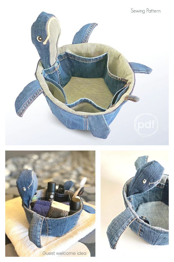 this is an image of a denim bag made to look like a turtle