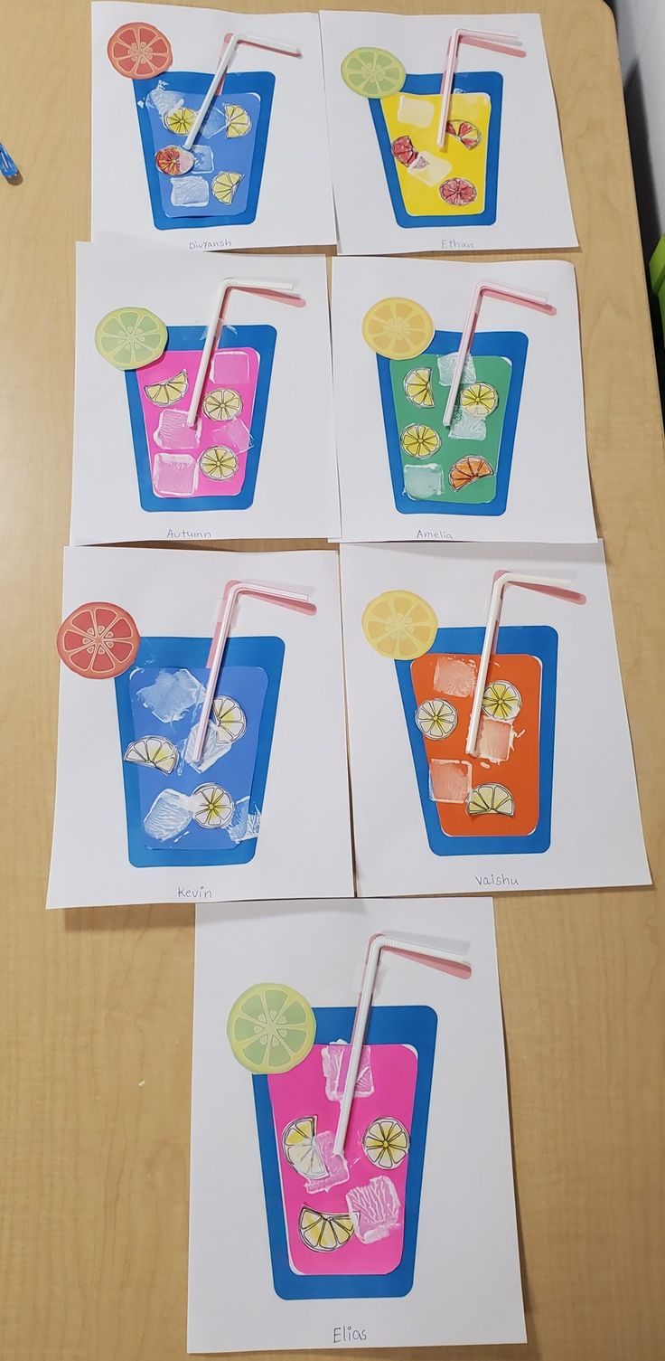 four cards with different pictures of drinks on them