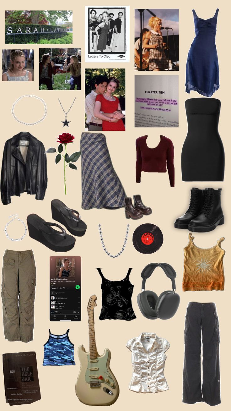 Kat stratford Bianca Stratford Outfit Inspiration, Kat Stratford Jewelry, Kat Stratford Style Outfits, Kate Stanford Outfits, Kat Stratford Clothes, Cat Stratford Aesthetic, Kat Starford Outfits, Kat Stratford Halloween Costume, Kat Stratford Outfits Aesthetic