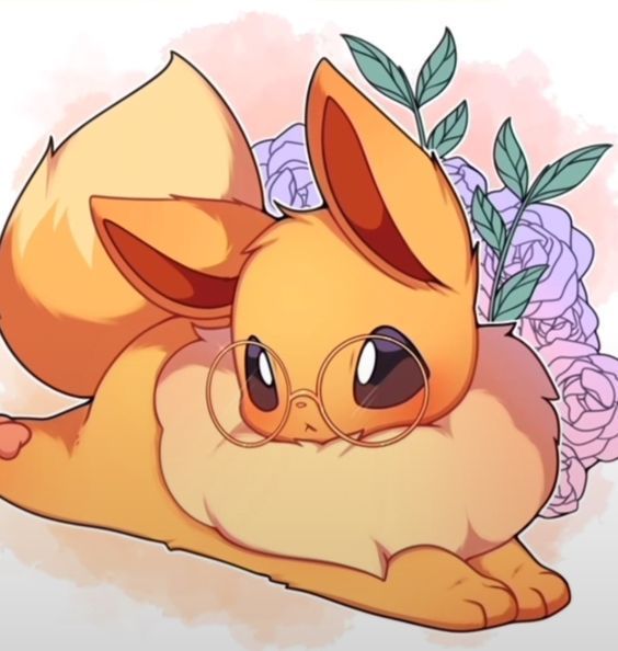 a drawing of a pikachu laying on its side with flowers in the background