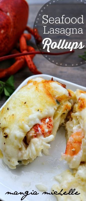 the seafood lasagna rolls are stuffed with cheese