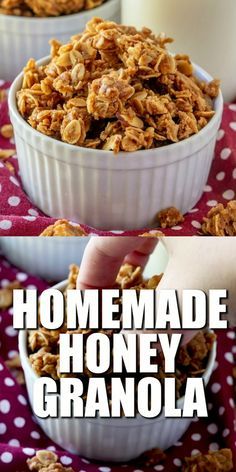 homemade honey granola in two white bowls